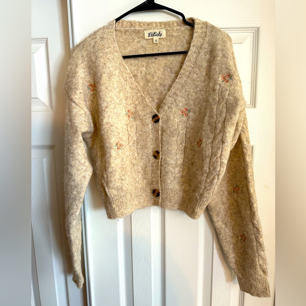 Floral embroidered, cropped, sweater